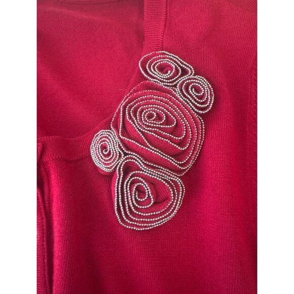 2/$30 White House Black Market Small Red Cardigan Sweater Embellished Shoulder - Picture 9 of 16